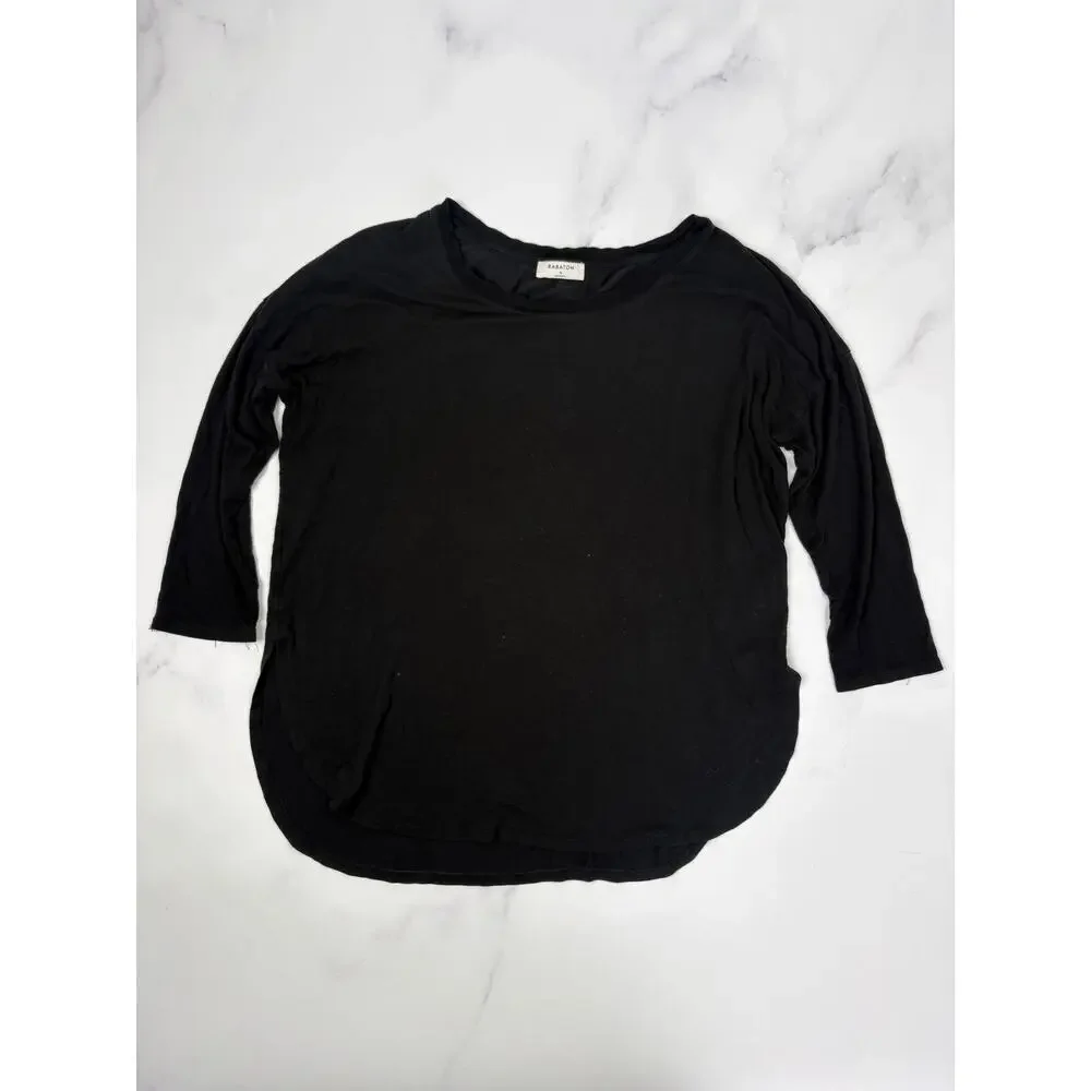 Aritzia Babaton Black Long Sleeve Top Side Slit High Low Hem Relaxed Fit Size M